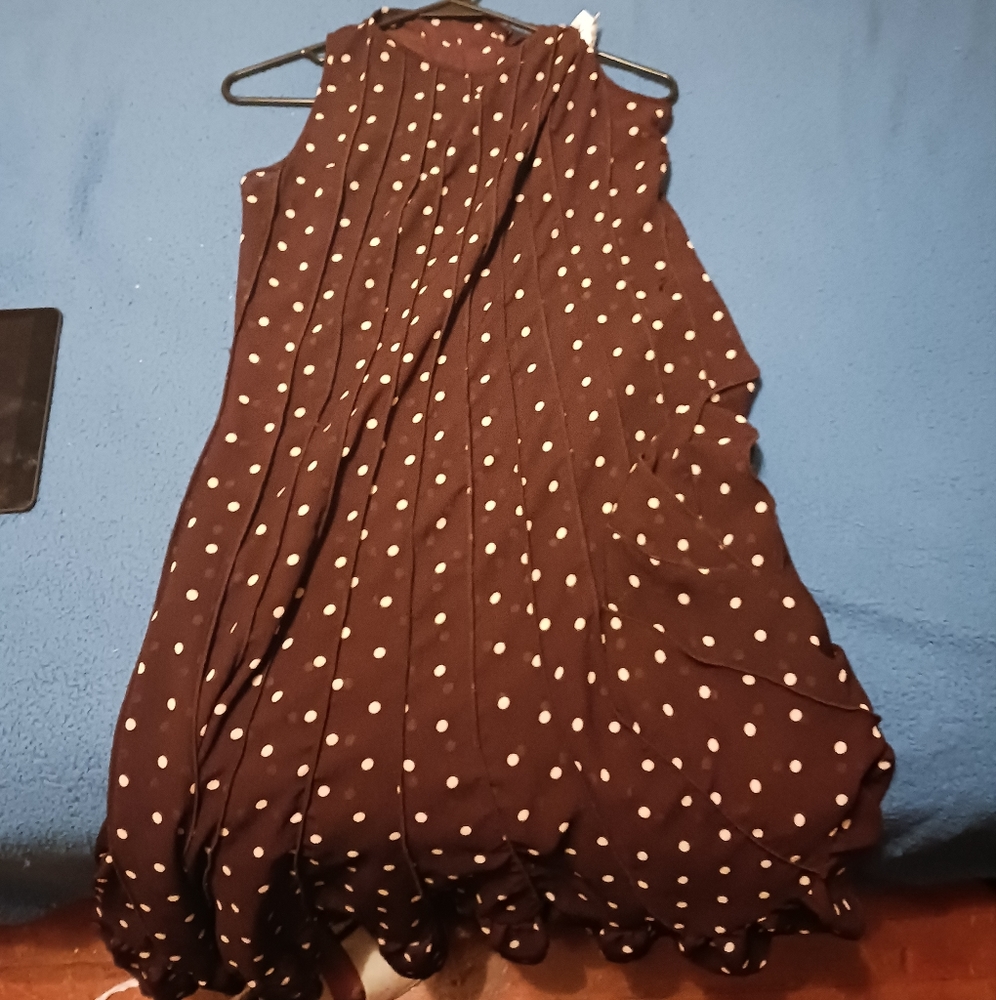 Brown with white polka dot straight dress
